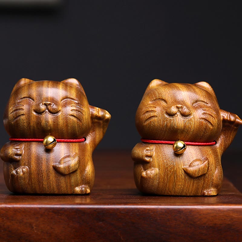 Nimara Ritual Green Sandalwood Small Mini Cute Lucky Cat Peace Decorations