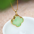 Bring Good Fortune Four Leaf Clover Jade Prosperity Necklace
