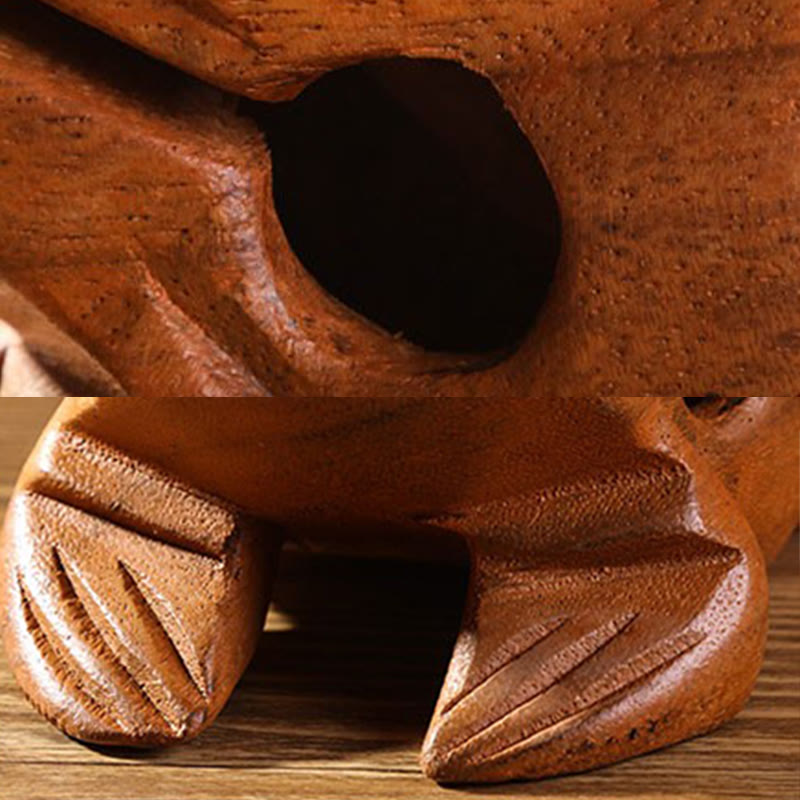 Nimara Ritual Handcrafted FengShui Wealth Luck Frog Mini Wooden Croaking Frog Guiro Decoration