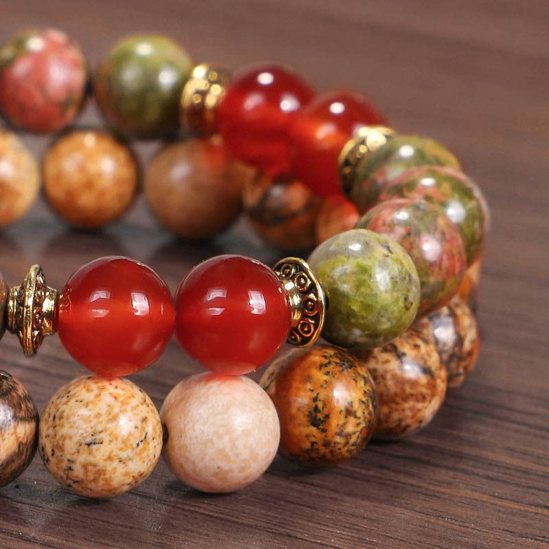 Nimara Ritual Tibetan Picture Jasper Positive Lotus Bracelet Set