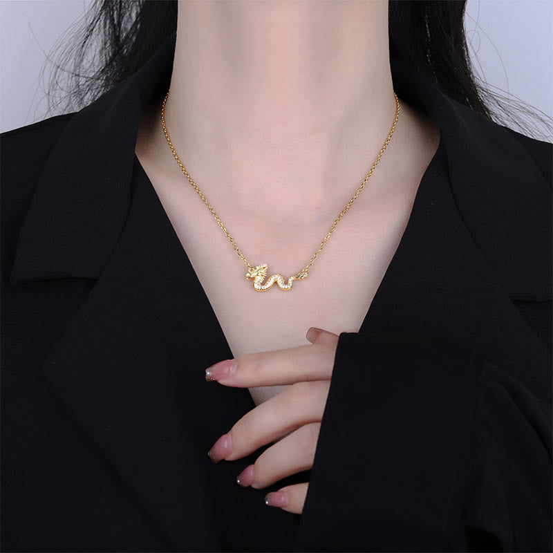 Nimara Ritual 925 Sterling Silver Year Of The Dragon Auspicious Golden Dragon Luck Chain Necklace Pendant