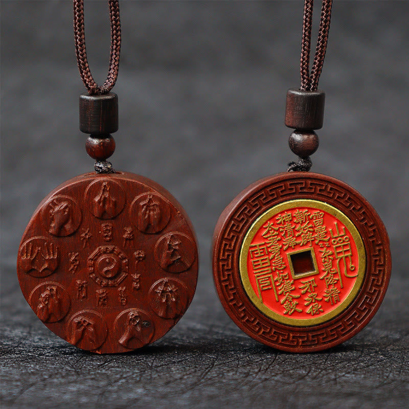 Nimara Ritual Lightning Struck Jujube Wood Yin Yang Bagua Mountain Ghosts Spend Money Protection Necklace Pendant