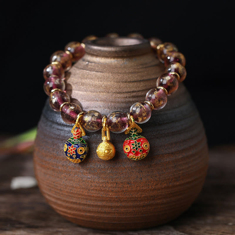 Nimara Ritual Gold Swallowing Beast Family Charm Gold Silver Foil Liuli Glass Bead Blessings Bracelet