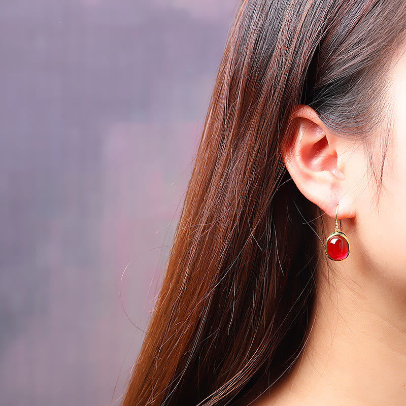Nimara Ritual Round Red Corundum Confidence Hook Drop Dangle Earrings