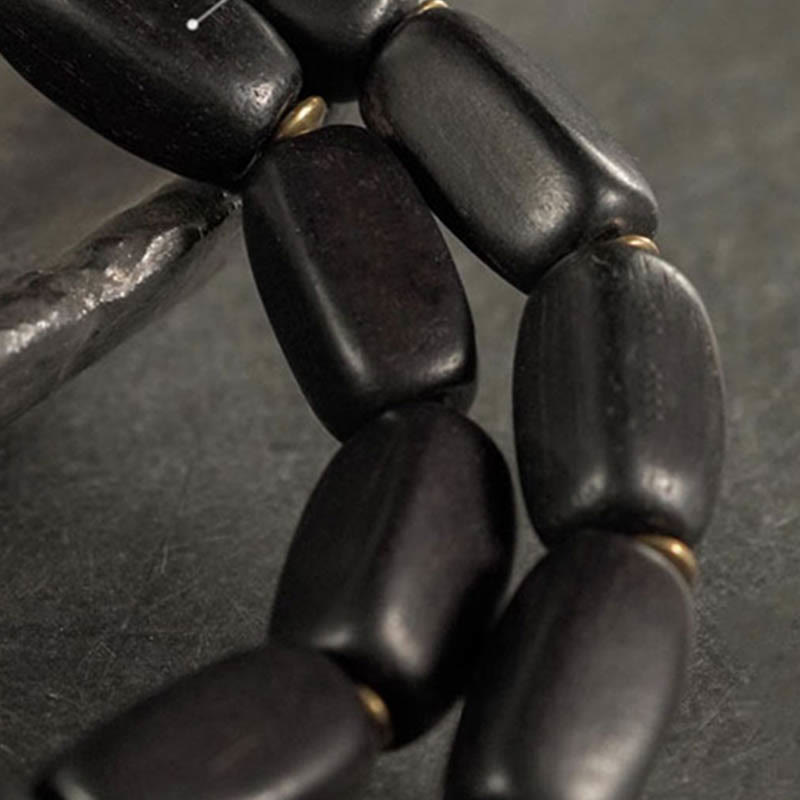 Nimara Ritual Tibet Ebony Wood Dzi Bead Copper Balance Double Wrap Bracelet