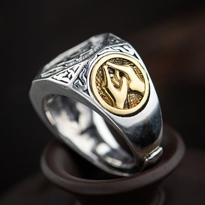 Nimara Ritual 925 Sterling Silver Sanskrit Design Carved Protection Adjustable Ring