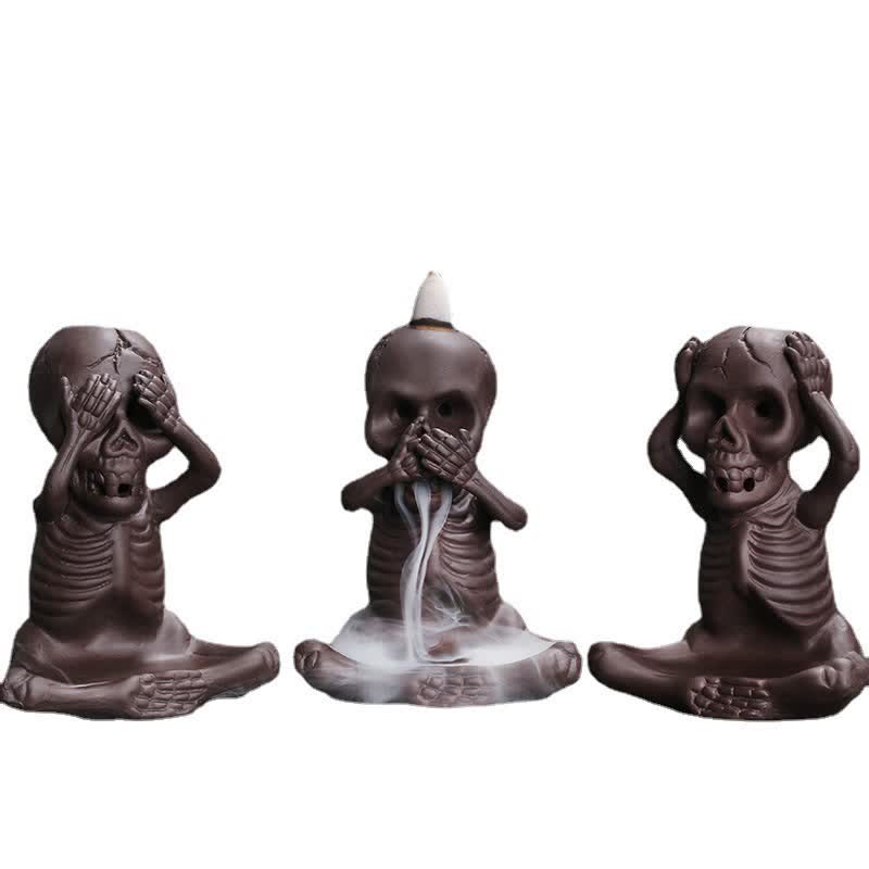 Nimara Ritual Little Skull Ghost Purple Clay Backflow Smoke Fountain Peace Incense Burner Decoration