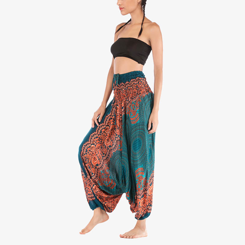 Nimara Ritual Two Style Wear Round Geometric Pattern Loose Smocked Harem Trousers Jumpsuit High Waist Women's Yoga Pants