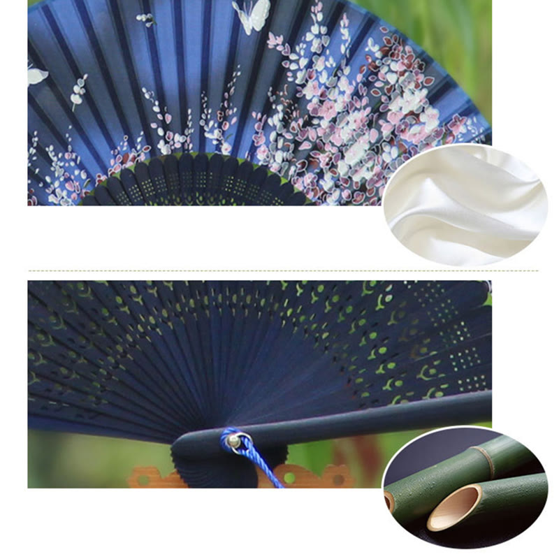 Nimara Ritual Butterfly Flowers Handheld Bamboo Folding Fan