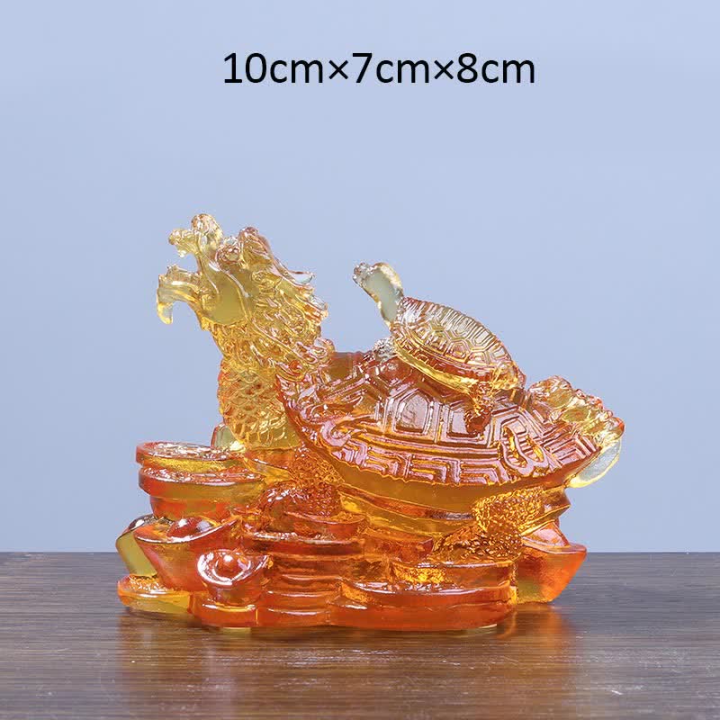 Nimara Ritual Feng Shui Dragon Turtle Coins Handmade Liuli Crystal Luck Art Piece Home Office Decoration