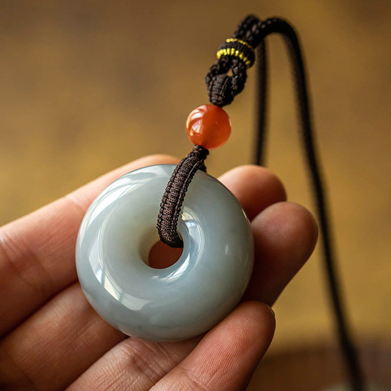 Nimara Ritual Natural Round Jade Gray Jade Peace Buckle Luck Necklace Pendant