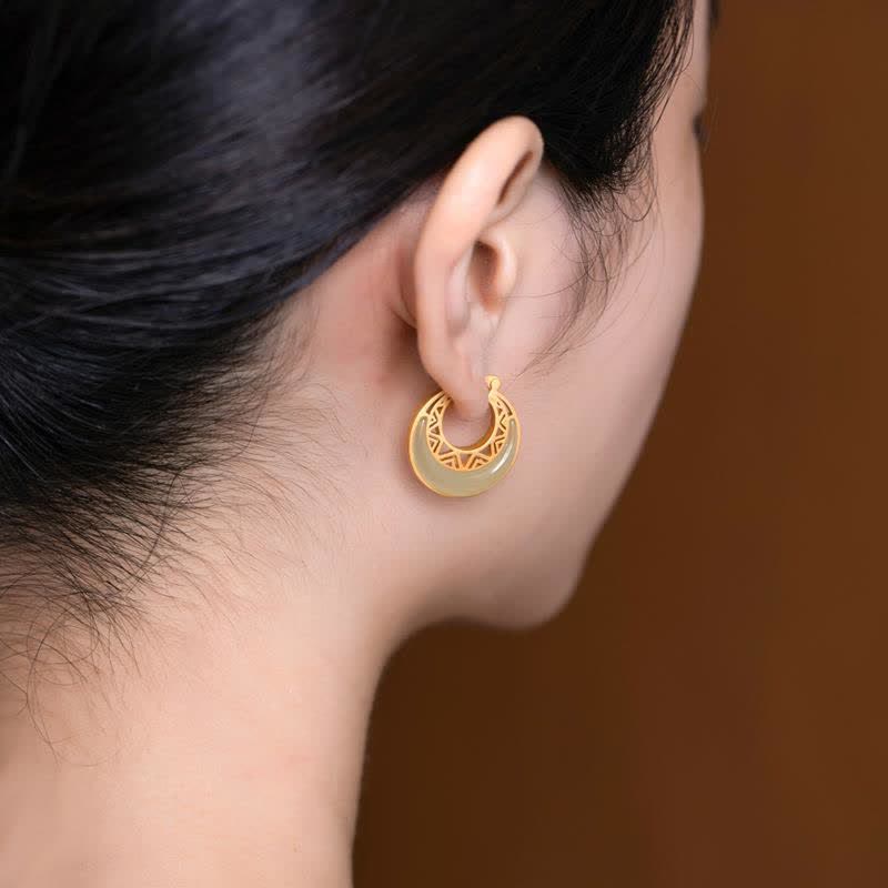 Nimara Ritual Crescent Moon Jade Prosperity Drop Earrings