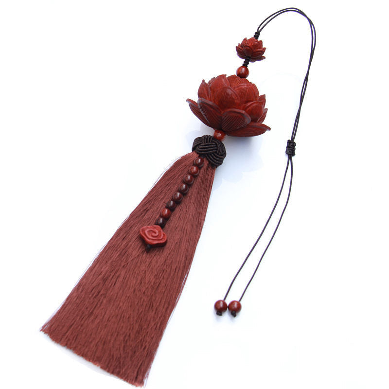 Nimara Ritual Tibetan Small Leaf Red Sandalwood Lotus Luck Protection Tassel Decoration