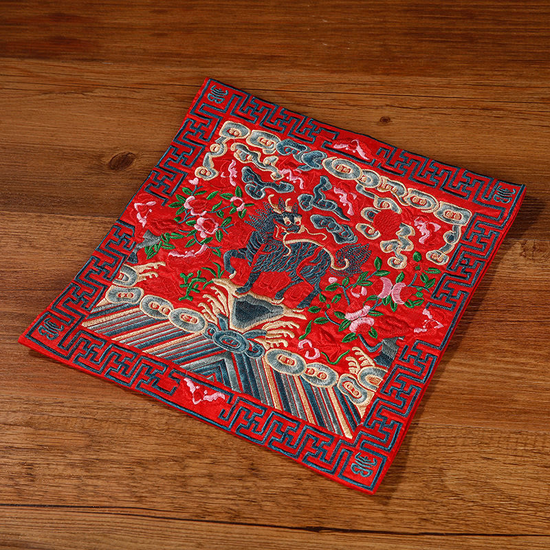 Nimara Ritual Crane Phoenix Dragon Kirin Embroidered Cup Mat Pad Tea Cup Coaster Square Kung Fu Tea Mat
