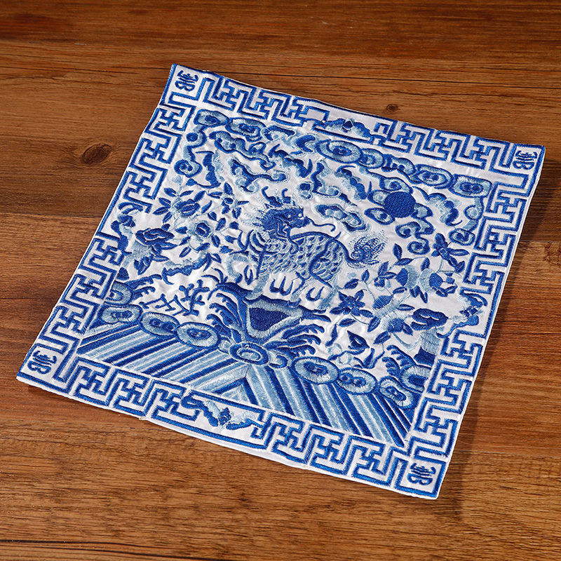 Nimara Ritual Crane Phoenix Dragon Kirin Embroidered Cup Mat Pad Tea Cup Coaster Square Kung Fu Tea Mat