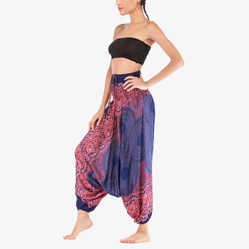 Nimara Ritual Two Style Wear Round Geometric Pattern Loose Smocked Harem Trousers Jumpsuit High Waist Women's Yoga Pants