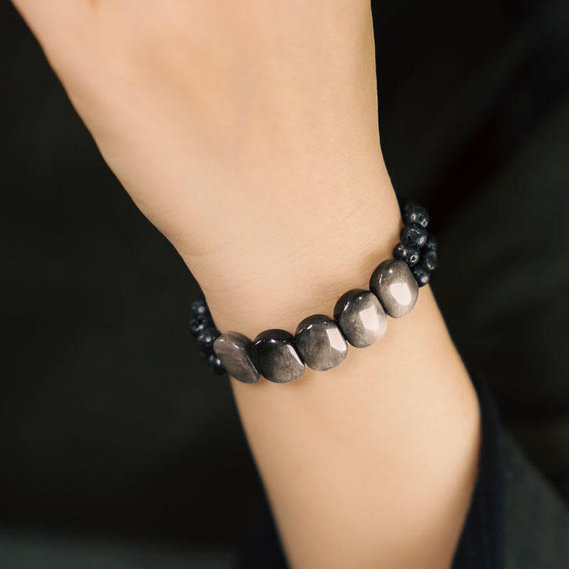 Nimara Ritual Natural Silver Sheen Obsidian Lava Rock Communication Bracelet