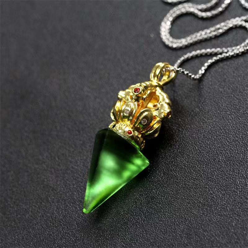 Nimara Ritual Tibetan Dorje Vajra 4 Prong Lotus Liuli Crystal Strength Necklace Pendant