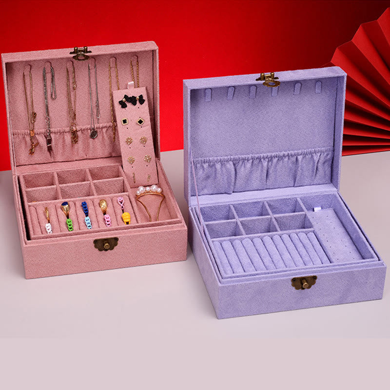 Nimara Ritual Simple Design Jewelry Box Organizer Two-Layer Jewelry Storage Box Flannel Box With Lock
