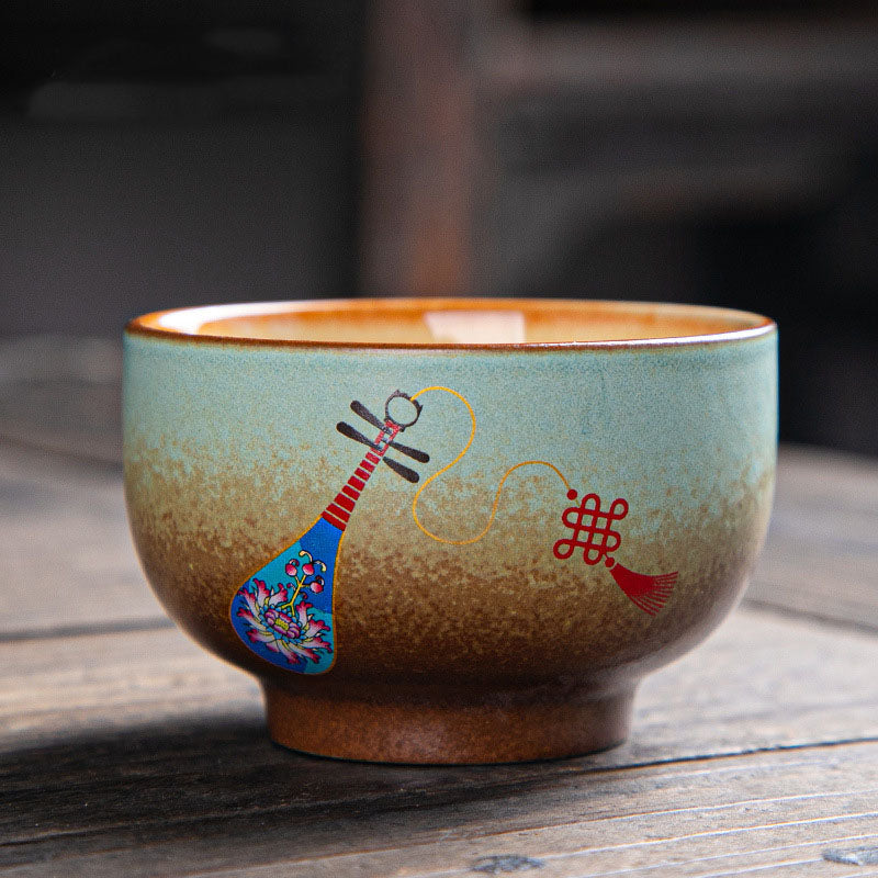 Nimara Ritual Colorful Deer Pipa Snow Plum Blossoms Mountains Rivers Bird Ceramic Teacup Kung Fu Tea Cup Bowl