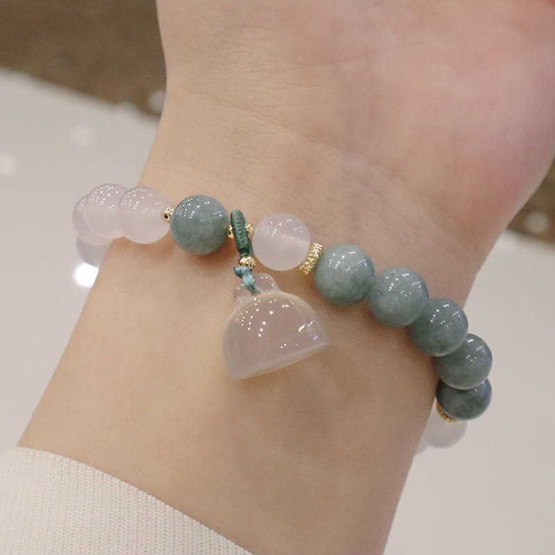 Nimara Ritual White Agate Jade Lotus Flower Peace Buckle Protection Bracelet