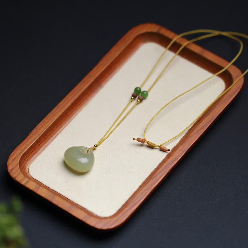 Nimara Ritual Natural Hetian Jade Small Bag Pattern Prosperity String Necklace Pendant