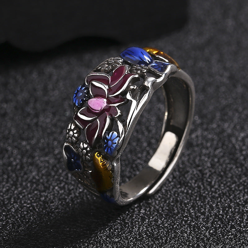 Nimara Ritual Koi Fish Lotus Flower Leaf Design Luck Wealth Ring
