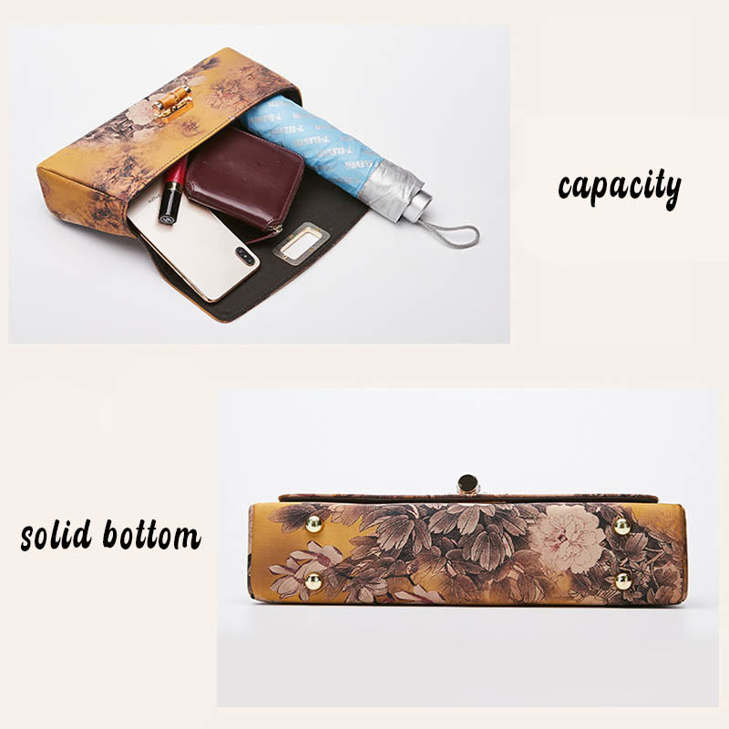 Nimara Ritual Flower Pattern Bamboo Handle Metal Chain Crossbody Bag Handbags
