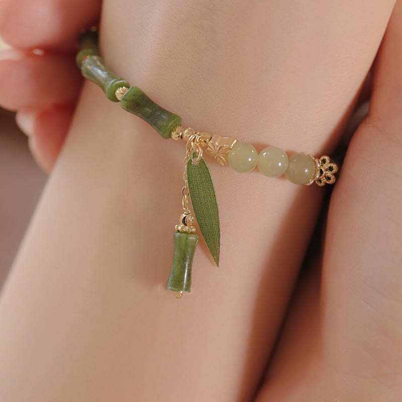 Keep Alive Jade Bamboo Pattern Luck Abundance Bracelet