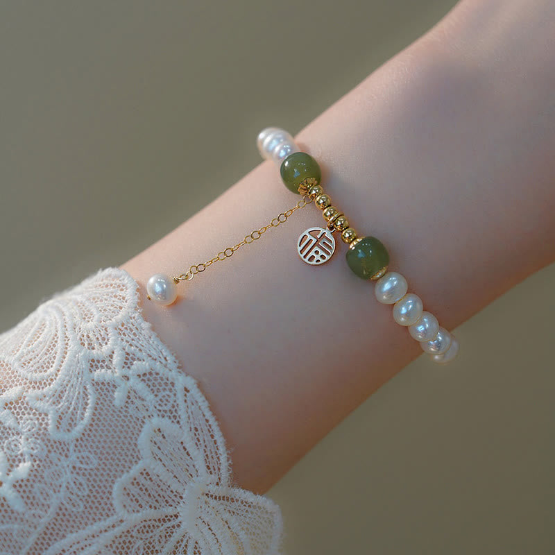 Nimara Ritual Natural Pearl Hetian Jade Happiness Wisdom Bead Bracelet