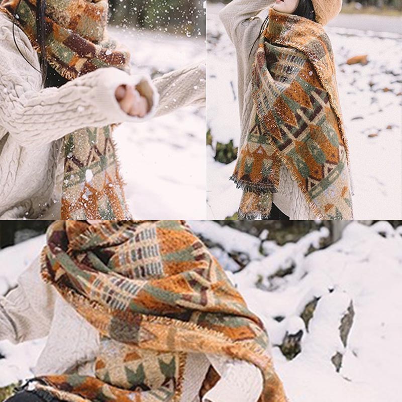 Nimara Ritual Tibetan Shawl Classic Geometry Pattern Winter Cozy Travel Scarf Wrap