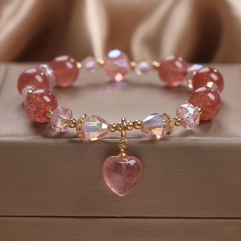 Nimara Ritual Natural Strawberry Quartz Crystal Love Heart Healing Positive Bracelet