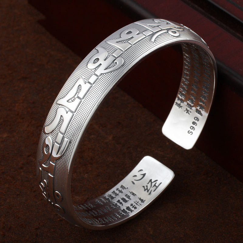 Nimara Ritual Tibetan Sanskrit White Copper Meditation Prayer Bracelet Bangle