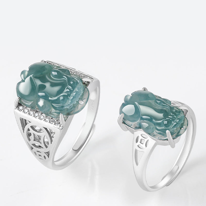 Nimara Ritual 925 Sterling Silver Fengshui Wealth Prosperity Jade PiXiu Luck Ring