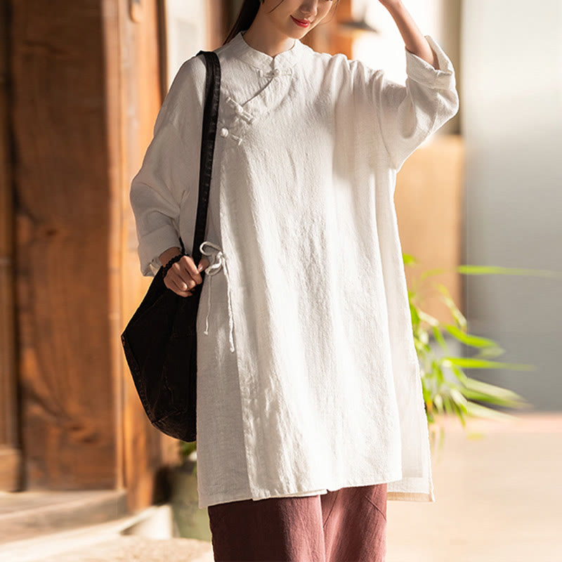 Nimara Ritual Vintage Cotton Linen Blouse Women Long Sleeve Shirt Chinese Hanfu Top