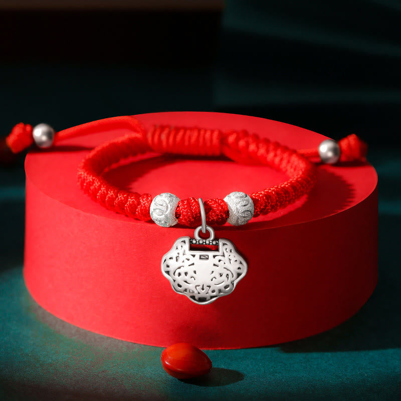 Nimara Ritual 925 Sterling Silver Chinese Lock Charm Multicolored Red String Protection Handmade Braided Kids Bracelet