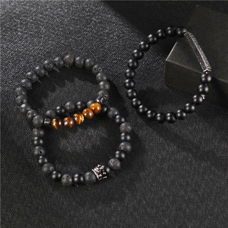 Nimara Ritual 3Pcs Frosted Stone Lava Rock Tiger Eye Activate Bracelet