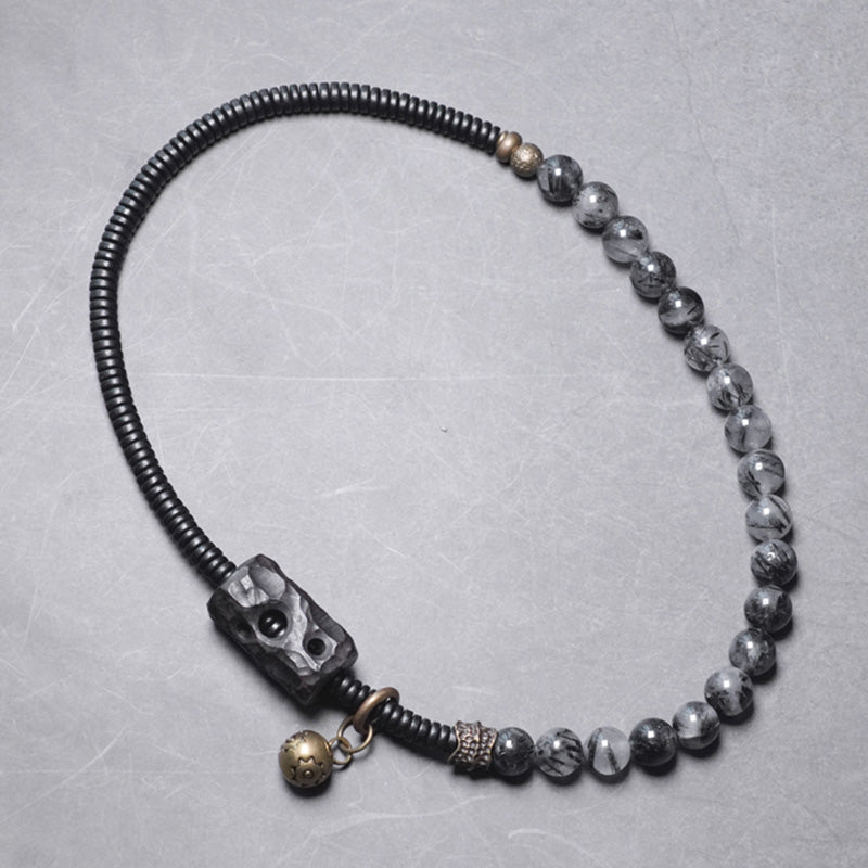 Nimara Ritual Black Rutilated Quartz Ebony Wood Copper Wisdom Couple Bracelet