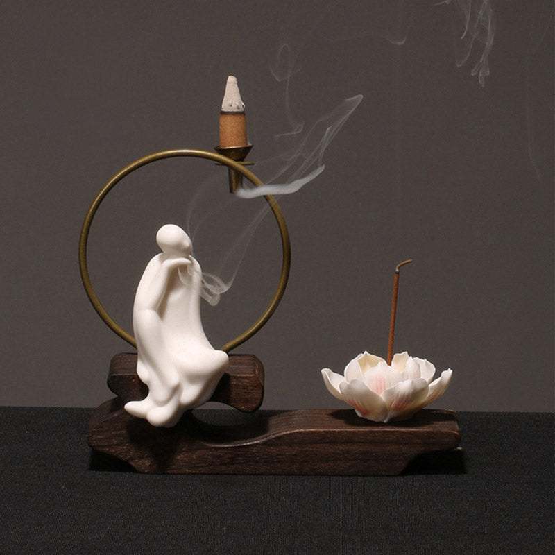 Nimara Ritual Ceramic Lotus Healing Meditation Incense Burner Decoration