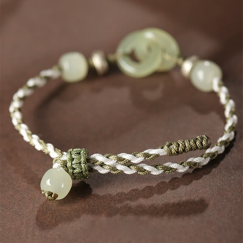Nimara Ritual Natural Hetian Jade Peace Buckle Luck Braided Bracelet