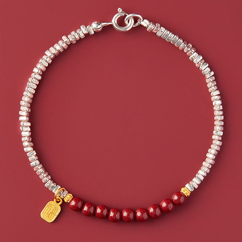 Nimara Ritual 925 Sterling Silver Cinnabar Fu Character Blessing Bracelet