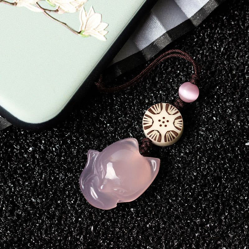 Nimara Ritual Natural Chalcedony Fox Harmony Phone Hanging Decoration