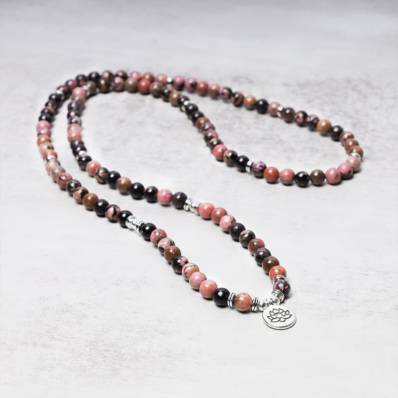 Nimara Ritual 108 Mala Beads Rhodonite Lotus Compassion Energy Bracelet