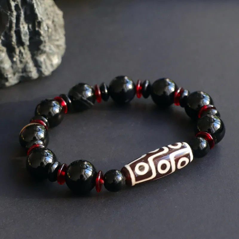 Nimara Ritual Black Onyx Nine-Eye Dzi Bead Wealth Protection Bracelet