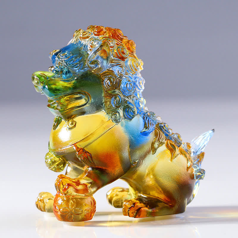 Nimara Ritual Handmade Liuli Crystal Lion Art Piece Strength Home Office Decoration