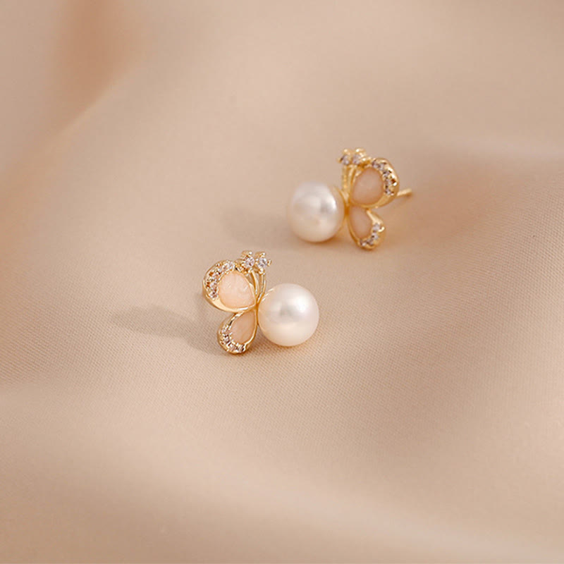 Nimara Ritual 18k Gold Plated Pearl Butterfly Love Freedom Stud Earrings