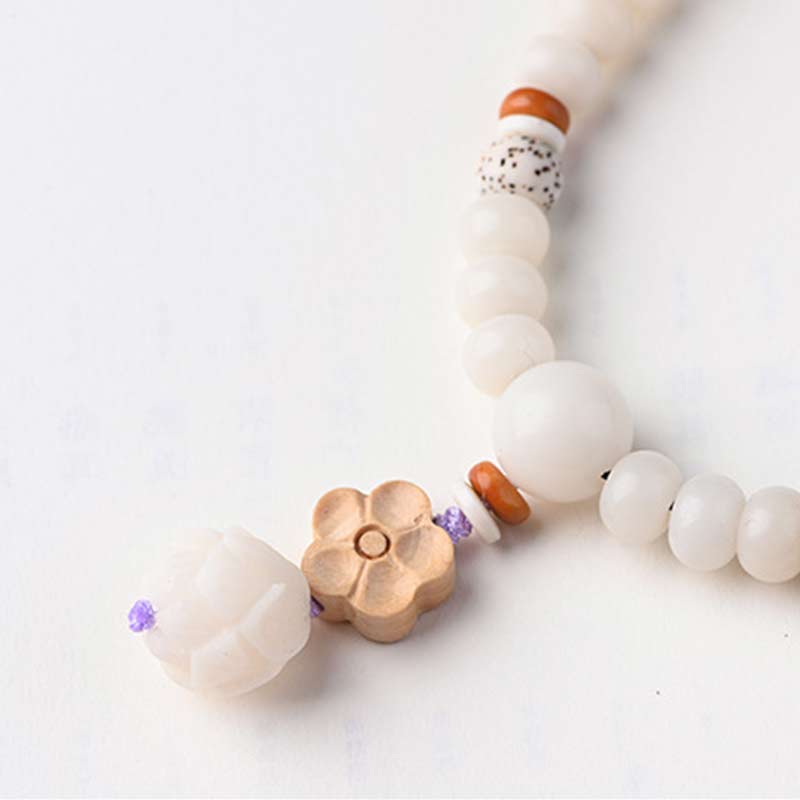 Nimara Ritual Tibetan White Jade Bodhi Lotus Blessing Bracelet