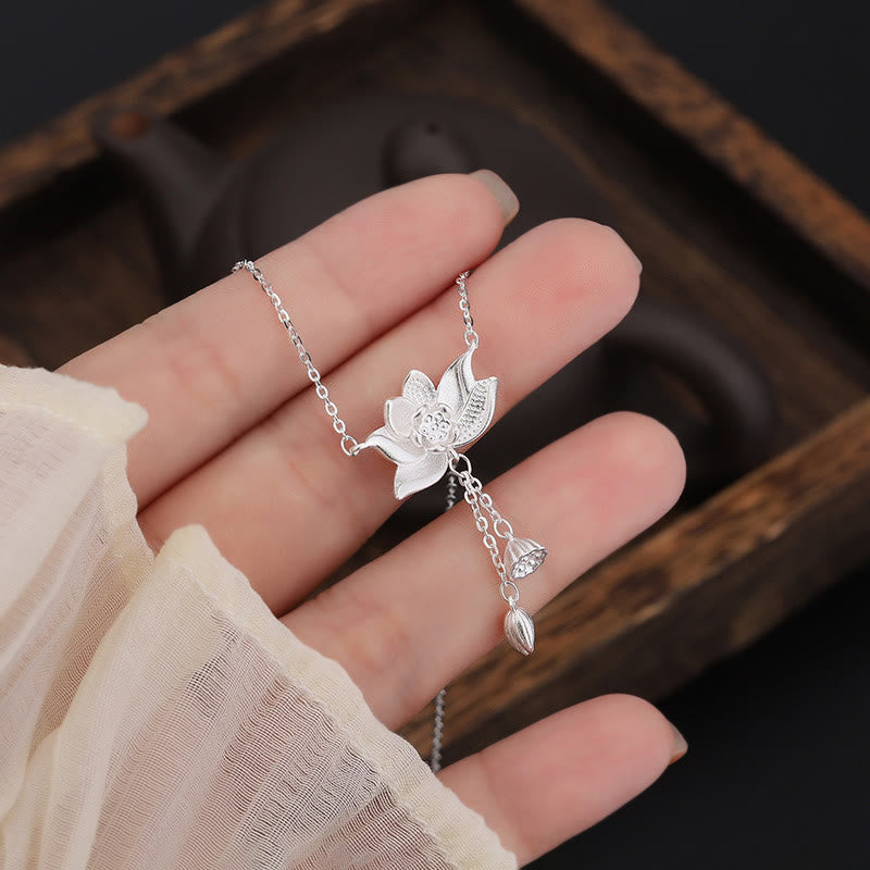 Nimara Ritual 999 Sterling Silver Lotus Flower Pod Carved Enlightenment Necklace Pendant