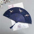 Nimara Ritual Crane Dragonfly Lotus Peony Plum Blossom Butterfly Handheld Silk Bamboo Folding Fan 22.5cm