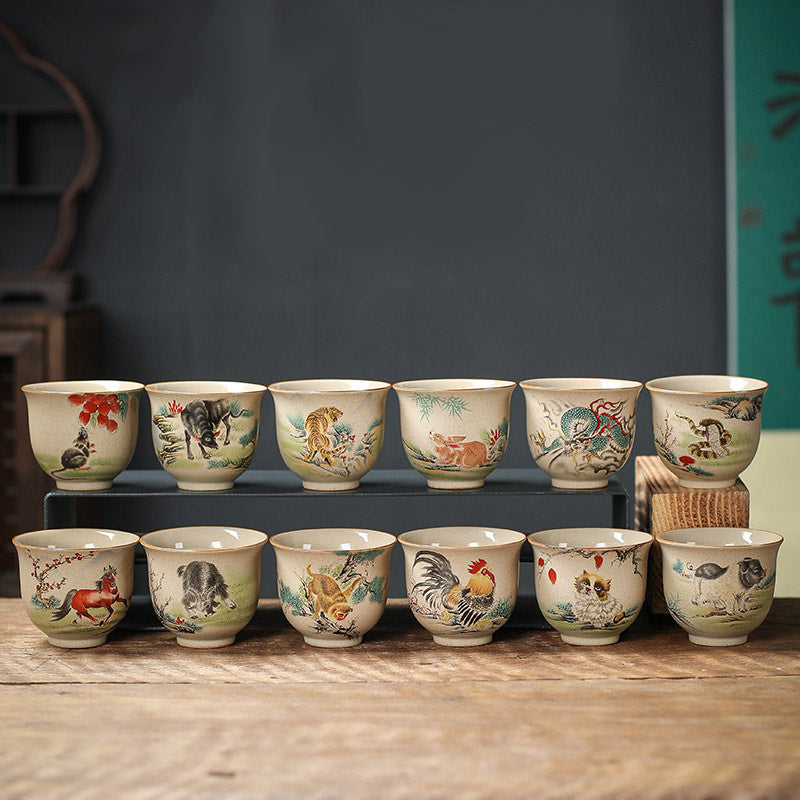 Nimara Ritual 12 Chinese Zodiac Ceramic Teacup Kung Fu Tea Cup 130ml